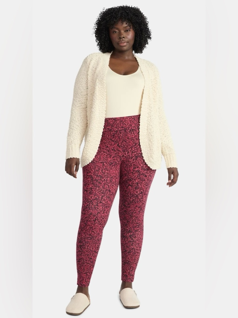 Terra & Sky 2x/20w-22w Women's Plus High Waist Ankle Length Leggings Red & Black